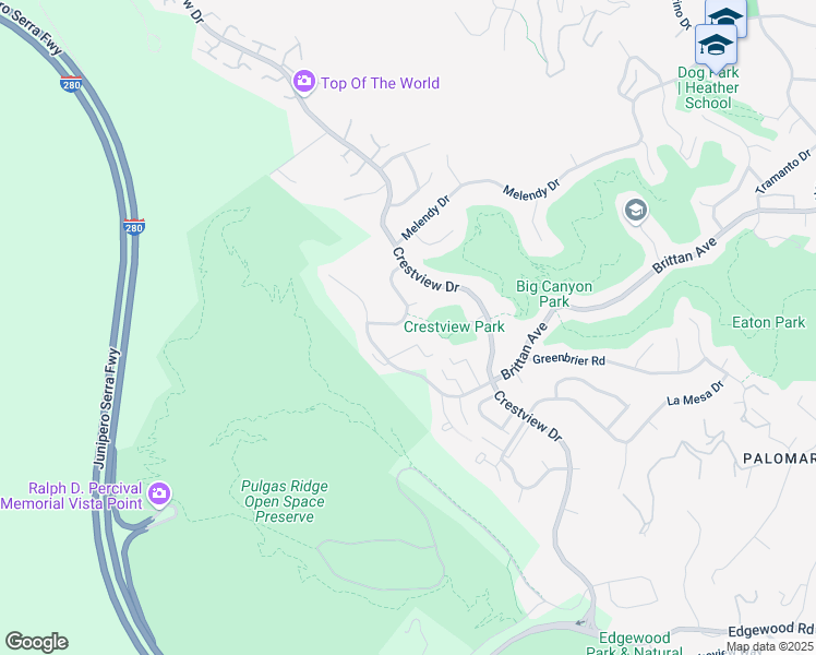 map of restaurants, bars, coffee shops, grocery stores, and more near 3362 Brittan Avenue in San Carlos