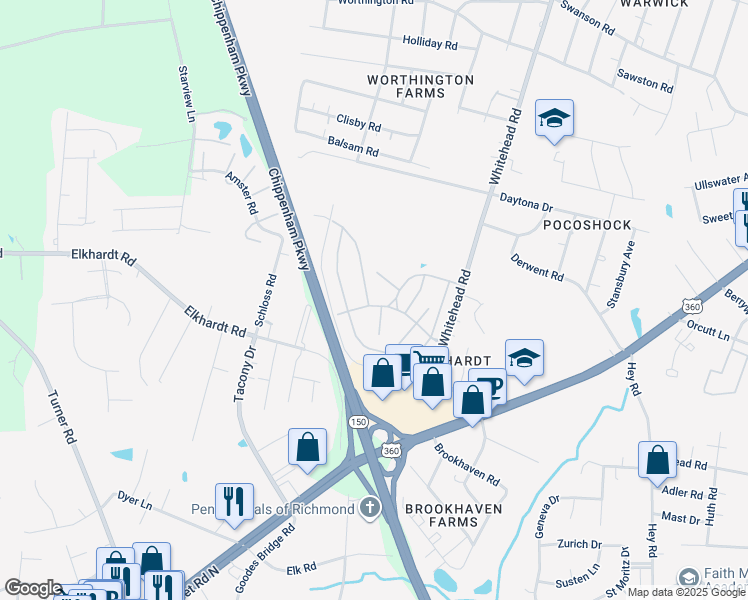 map of restaurants, bars, coffee shops, grocery stores, and more near 1449 Cargreen Road in Richmond