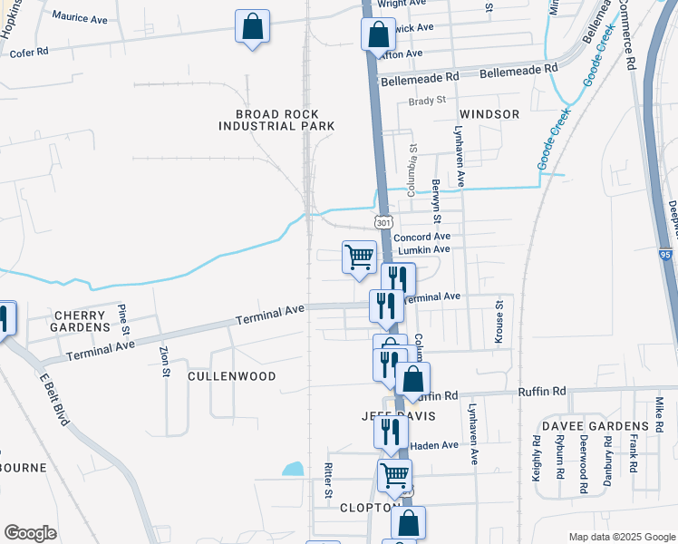 map of restaurants, bars, coffee shops, grocery stores, and more near 2621 Cheatham Street in Richmond