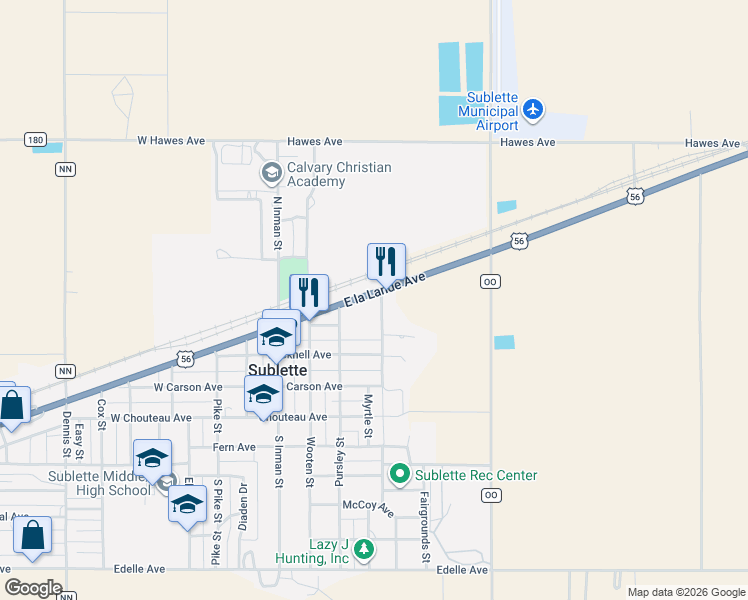 map of restaurants, bars, coffee shops, grocery stores, and more near 164-298 North Murphy Street in Sublette