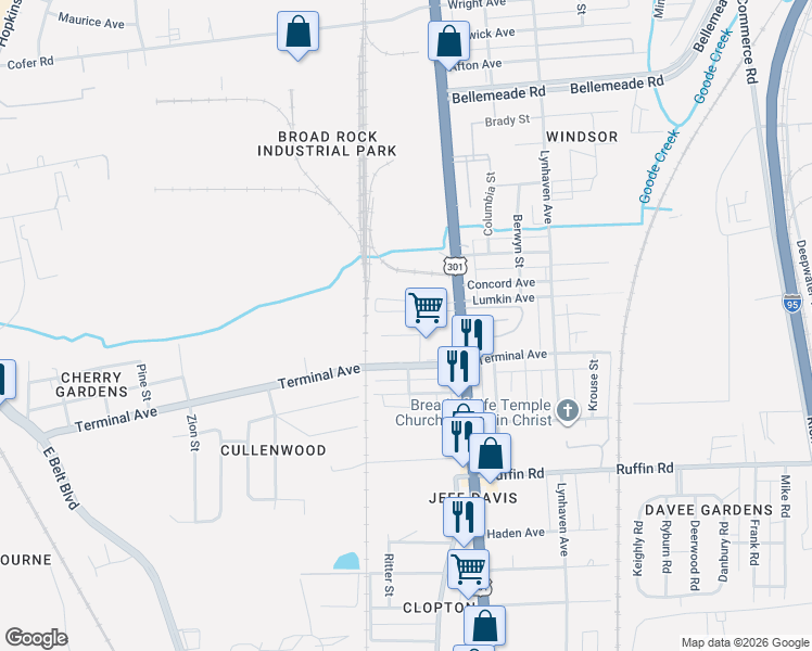map of restaurants, bars, coffee shops, grocery stores, and more near 2618 Cheatham Street in Richmond