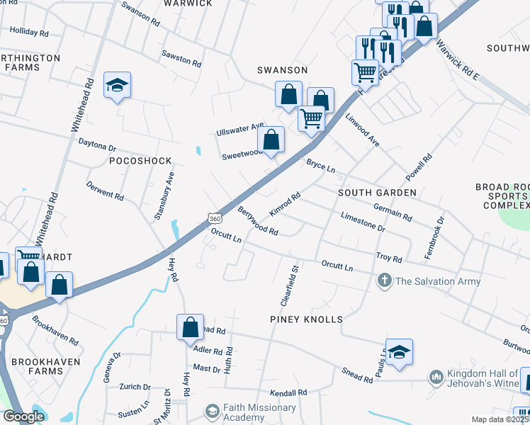 map of restaurants, bars, coffee shops, grocery stores, and more near 2044 Kimrod Road in Richmond