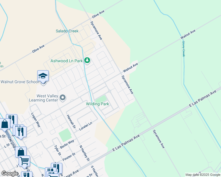 map of restaurants, bars, coffee shops, grocery stores, and more near 564 Millwood Drive in Patterson