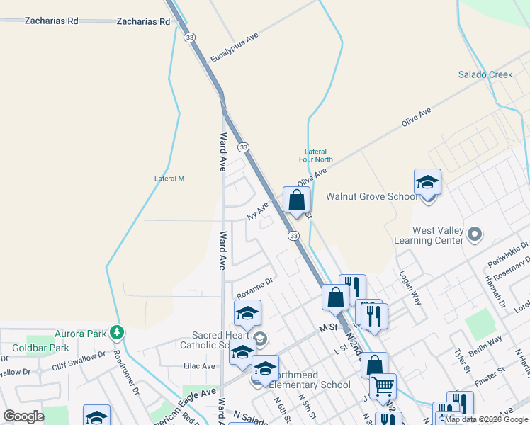 map of restaurants, bars, coffee shops, grocery stores, and more near 140 Ivy Avenue in Patterson