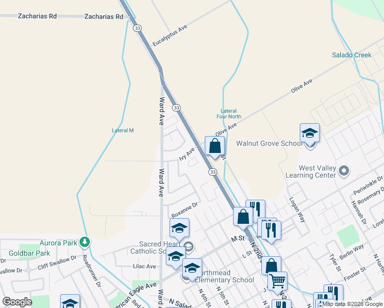 map of restaurants, bars, coffee shops, grocery stores, and more near 140 Ivy Avenue in Patterson