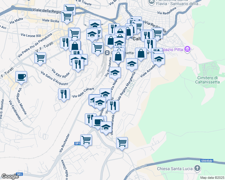 map of restaurants, bars, coffee shops, grocery stores, and more near 170 Via Napoleone Colajanni in Caltanissetta