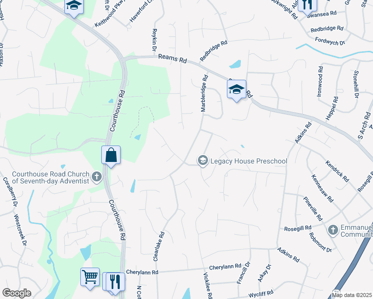 map of restaurants, bars, coffee shops, grocery stores, and more near 512 Marbleridge Road in Richmond