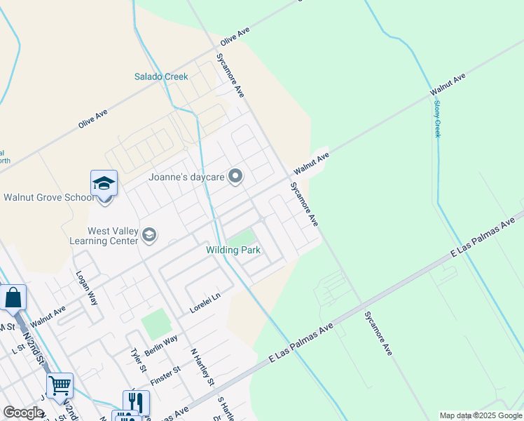 map of restaurants, bars, coffee shops, grocery stores, and more near 568 Millwood Drive in Patterson