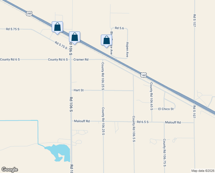 map of restaurants, bars, coffee shops, grocery stores, and more near 6230 County Road 106.25 South in Alamosa