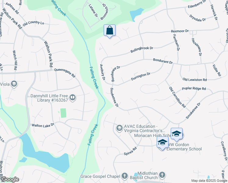 map of restaurants, bars, coffee shops, grocery stores, and more near 12030 Smoketree Drive in Chesterfield County