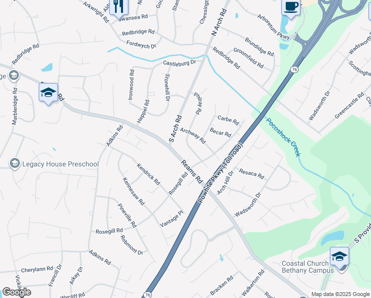 map of restaurants, bars, coffee shops, grocery stores, and more near 317 South Arch Road in Richmond