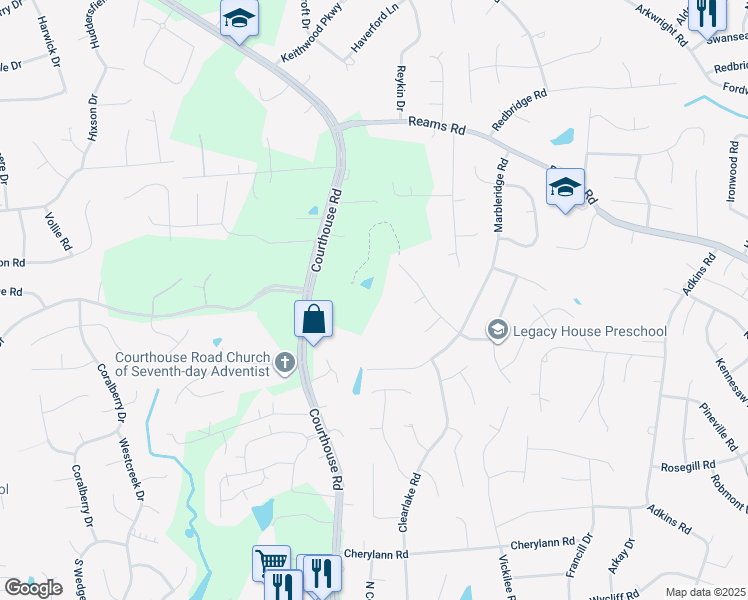 map of restaurants, bars, coffee shops, grocery stores, and more near 335 Courthouse Road in Chesterfield County