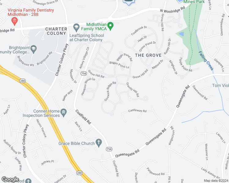 map of restaurants, bars, coffee shops, grocery stores, and more near 1118 Goswick Ridge Road in Midlothian