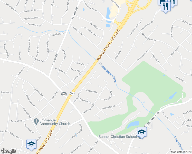map of restaurants, bars, coffee shops, grocery stores, and more near 910 Arch Hill Place in Richmond