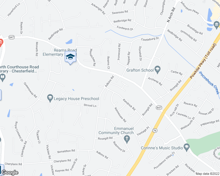 map of restaurants, bars, coffee shops, grocery stores, and more near 9812 Kendrick Road in Richmond