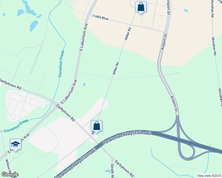 map of restaurants, bars, coffee shops, grocery stores, and more near 6581 Miller Road in Richmond