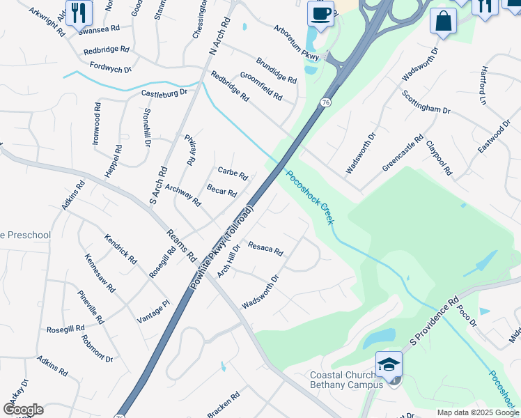 map of restaurants, bars, coffee shops, grocery stores, and more near 936 Arch Hill Drive in Richmond