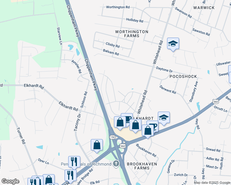map of restaurants, bars, coffee shops, grocery stores, and more near 1449 Cargreen Road in Richmond