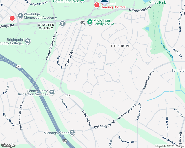 map of restaurants, bars, coffee shops, grocery stores, and more near 1112 Goswick Ridge Road in Midlothian