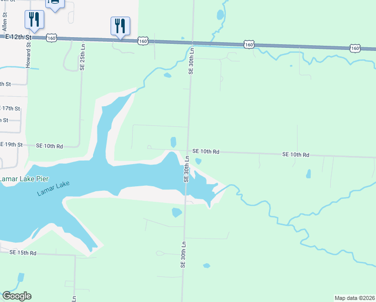 map of restaurants, bars, coffee shops, grocery stores, and more near 301 Southeast 10th Road in Lamar