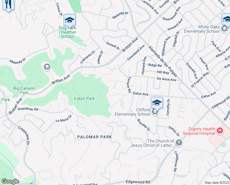 map of restaurants, bars, coffee shops, grocery stores, and more near 2936 Eaton Avenue in San Carlos