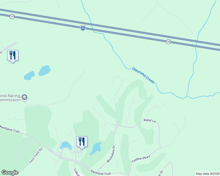 map of restaurants, bars, coffee shops, grocery stores, and more near 6100 Brickshire Drive in Providence Forge
