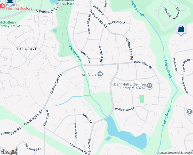 map of restaurants, bars, coffee shops, grocery stores, and more near 838 Watch Hill Road in Midlothian