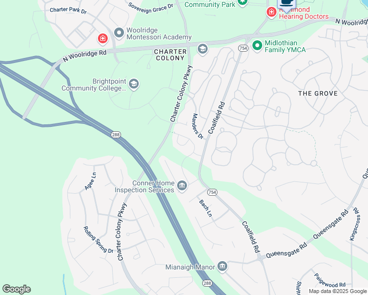 map of restaurants, bars, coffee shops, grocery stores, and more near 13736 Nailor Way in Midlothian