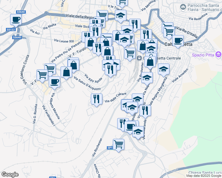 map of restaurants, bars, coffee shops, grocery stores, and more near 11 Via Pietro Nenni in Caltanissetta