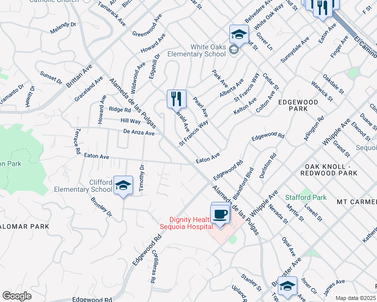 map of restaurants, bars, coffee shops, grocery stores, and more near 236 Garnet Avenue in San Carlos