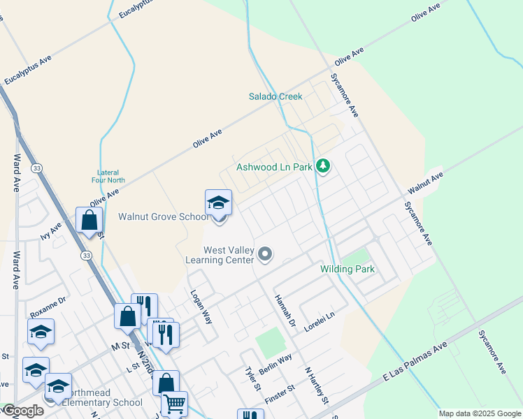 map of restaurants, bars, coffee shops, grocery stores, and more near 673 Dorset Drive in Patterson