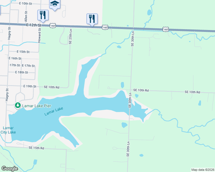 map of restaurants, bars, coffee shops, grocery stores, and more near 301 Southeast 10th Road in Lamar