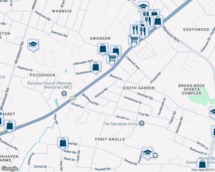 map of restaurants, bars, coffee shops, grocery stores, and more near 1940 Kimrod Road in Richmond