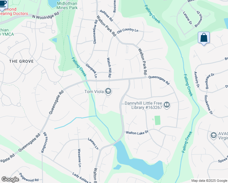 map of restaurants, bars, coffee shops, grocery stores, and more near 12909 Watch Hill Terrace in Midlothian