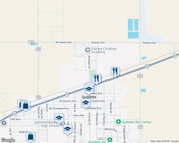 map of restaurants, bars, coffee shops, grocery stores, and more near 398 North Inman Street in Sublette