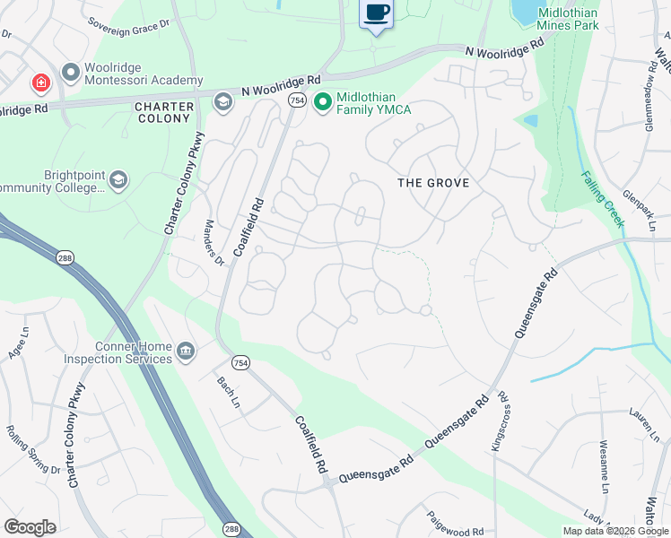 map of restaurants, bars, coffee shops, grocery stores, and more near 1107 Goswick Ridge Road in Midlothian