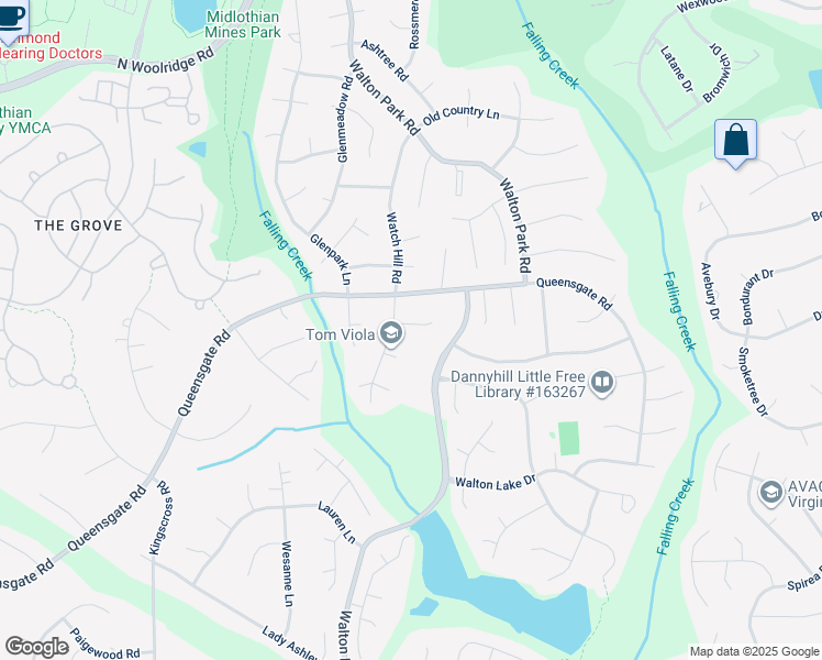 map of restaurants, bars, coffee shops, grocery stores, and more near 12909 Watch Hill Terrace in Midlothian