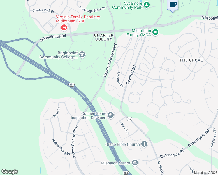 map of restaurants, bars, coffee shops, grocery stores, and more near 13736 Nailor Way in Midlothian
