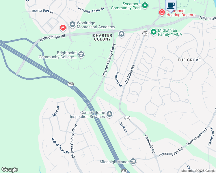map of restaurants, bars, coffee shops, grocery stores, and more near 200 Heaths Way Road in Midlothian