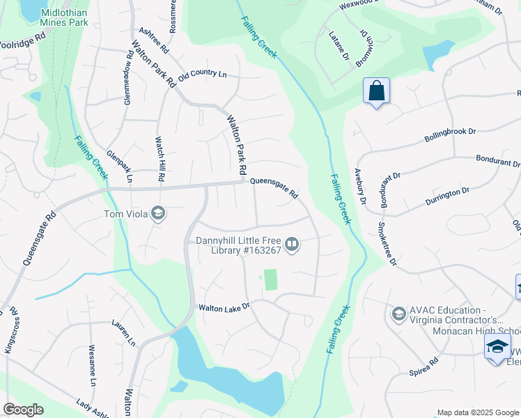 map of restaurants, bars, coffee shops, grocery stores, and more near 823 Hollypark Drive in Midlothian