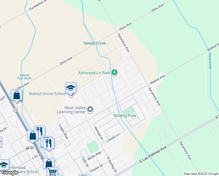 map of restaurants, bars, coffee shops, grocery stores, and more near 636 Belmont Drive in Patterson