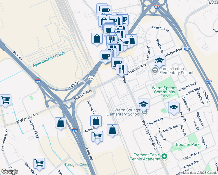 map of restaurants, bars, coffee shops, grocery stores, and more near 47003 Mission Falls Court in Fremont