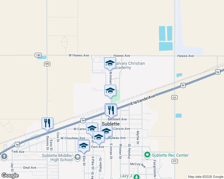 map of restaurants, bars, coffee shops, grocery stores, and more near 306-398 North Inman Street in Sublette