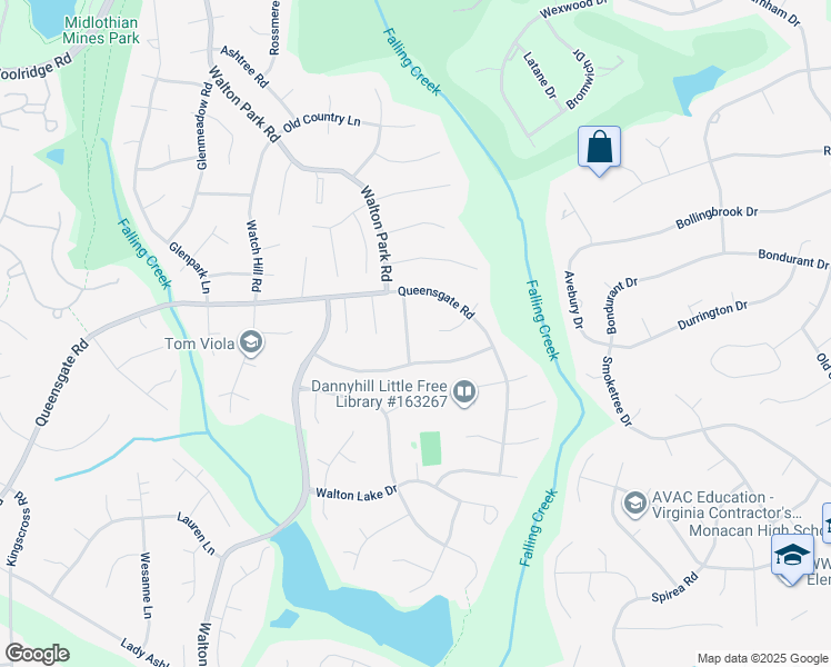 map of restaurants, bars, coffee shops, grocery stores, and more near 823 Hollypark Drive in Midlothian