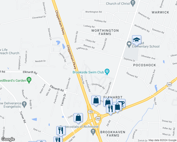 map of restaurants, bars, coffee shops, grocery stores, and more near 1388 Cargreen Road in Richmond