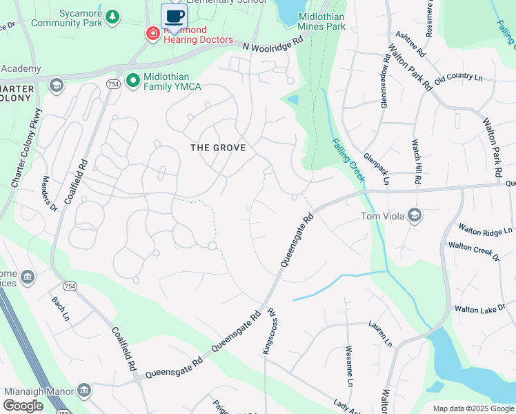 map of restaurants, bars, coffee shops, grocery stores, and more near 901 Castle Hollow Road in Midlothian