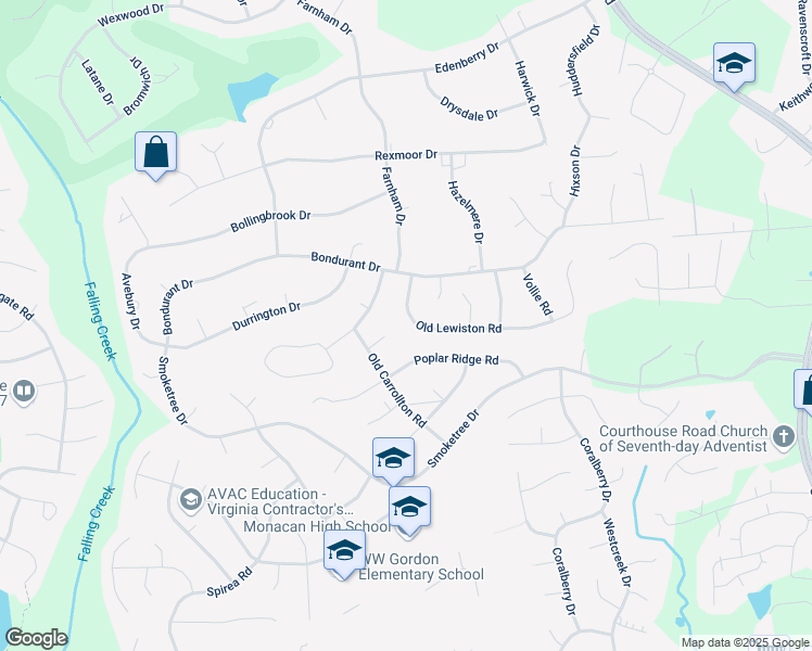 map of restaurants, bars, coffee shops, grocery stores, and more near 11621 Old Lewiston Road in Chesterfield County