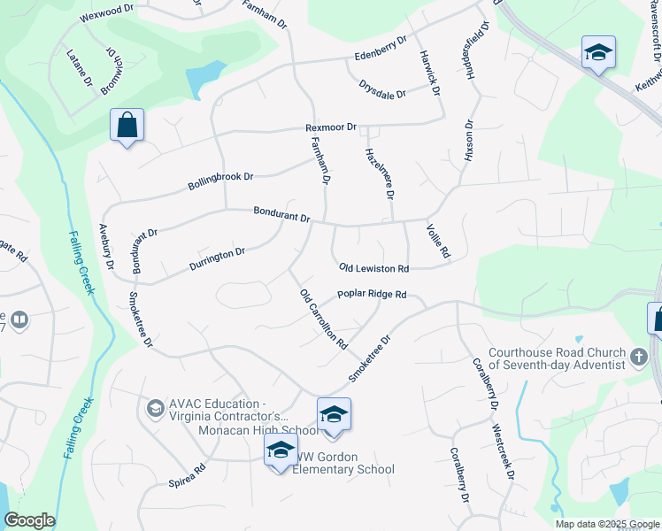 map of restaurants, bars, coffee shops, grocery stores, and more near 11621 Old Lewiston Road in Chesterfield County