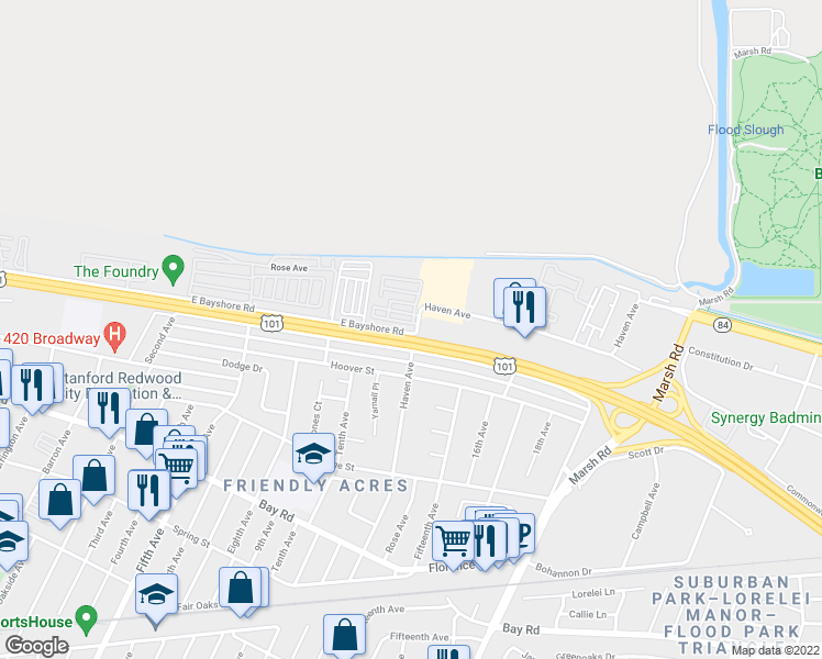 map of restaurants, bars, coffee shops, grocery stores, and more near in San Mateo County