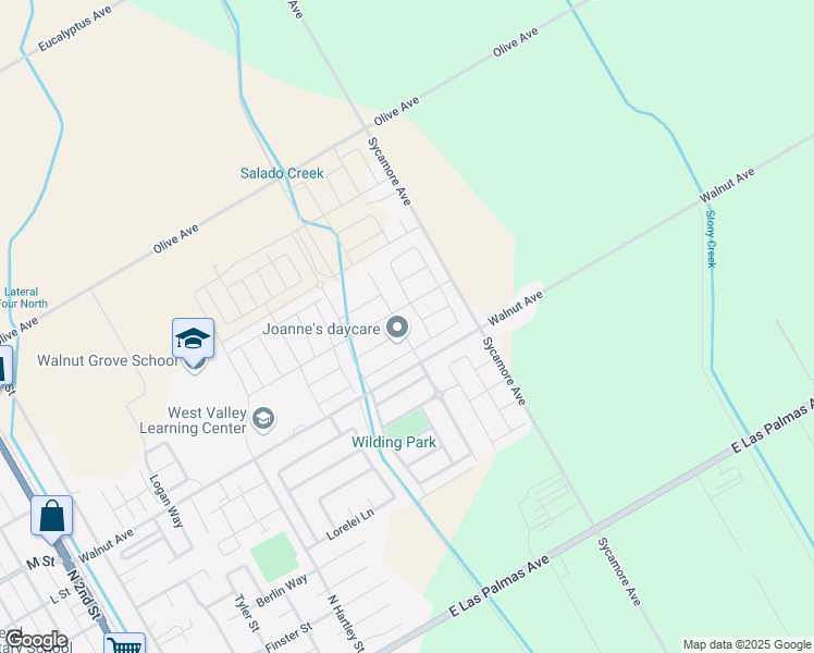 map of restaurants, bars, coffee shops, grocery stores, and more near 622 Millwood Drive in Patterson